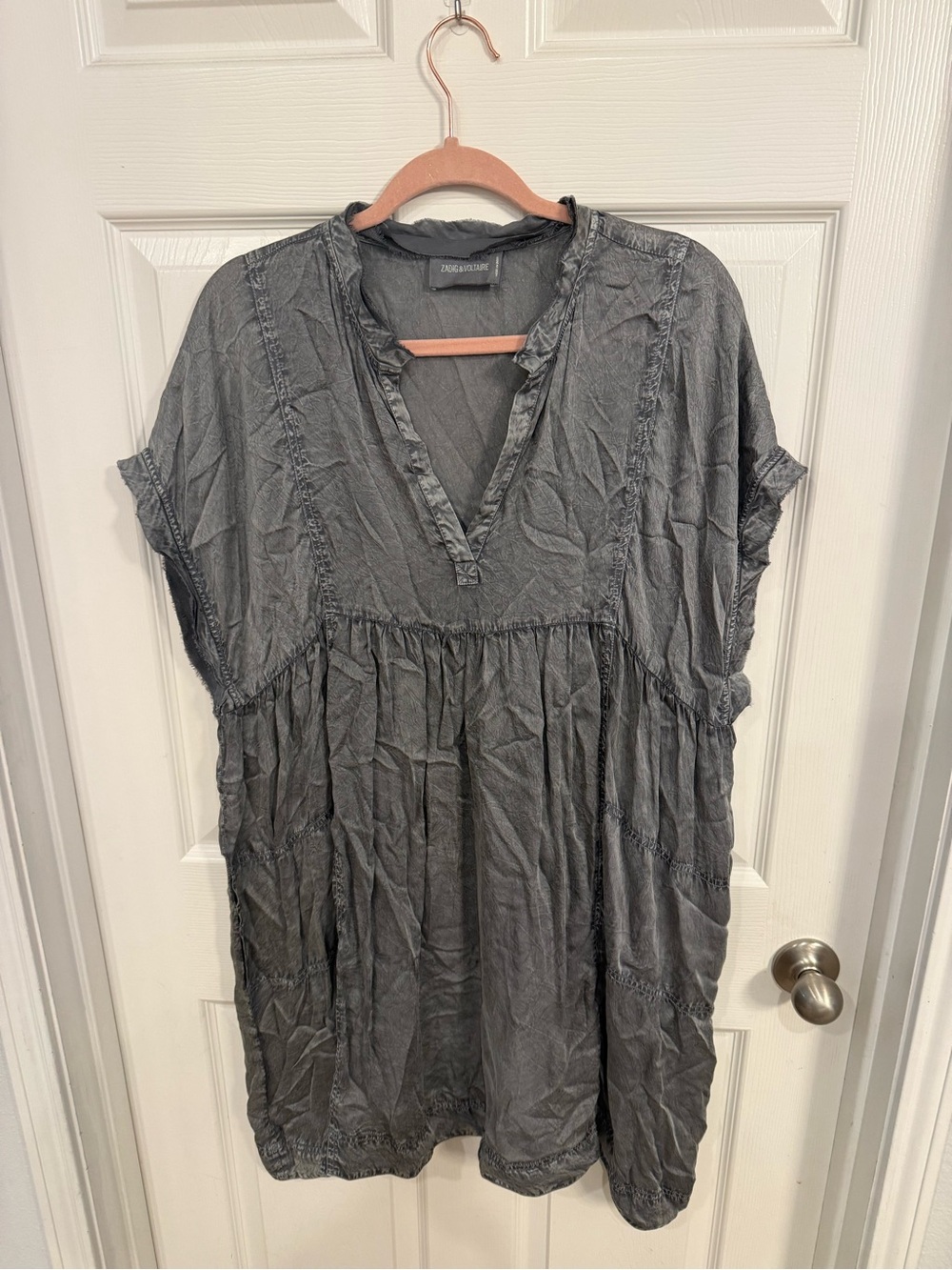 Zadig & Voltaire Charcoal Gray Short Sleeve Babydoll Dress